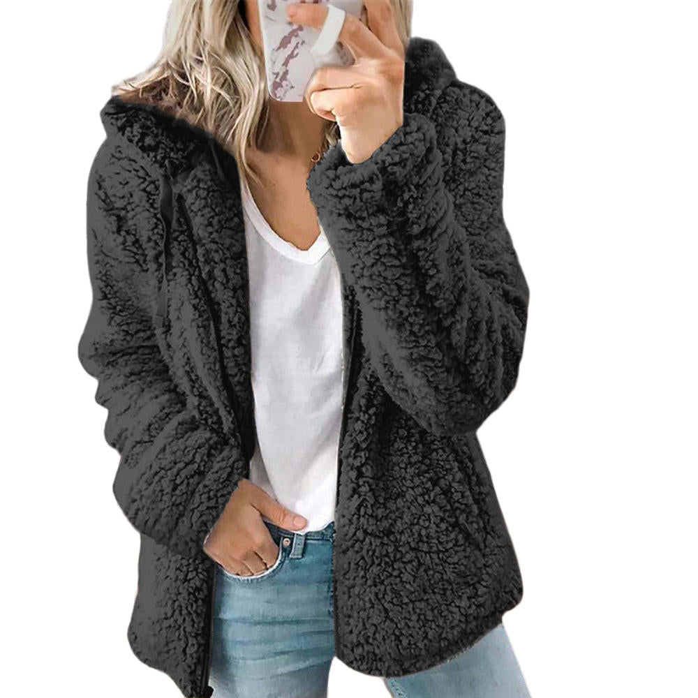 SUENTA Damen Lässiges Kapuze Jacke Warme Lockeren Passform - Winterjacke Damen Schwarz