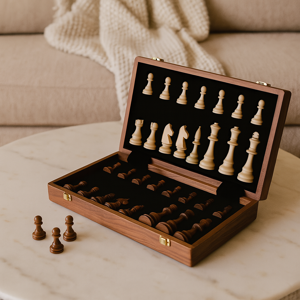 SUENTA Schachspiel aus Holz – Klappbares Turnier-Schachbrett Default