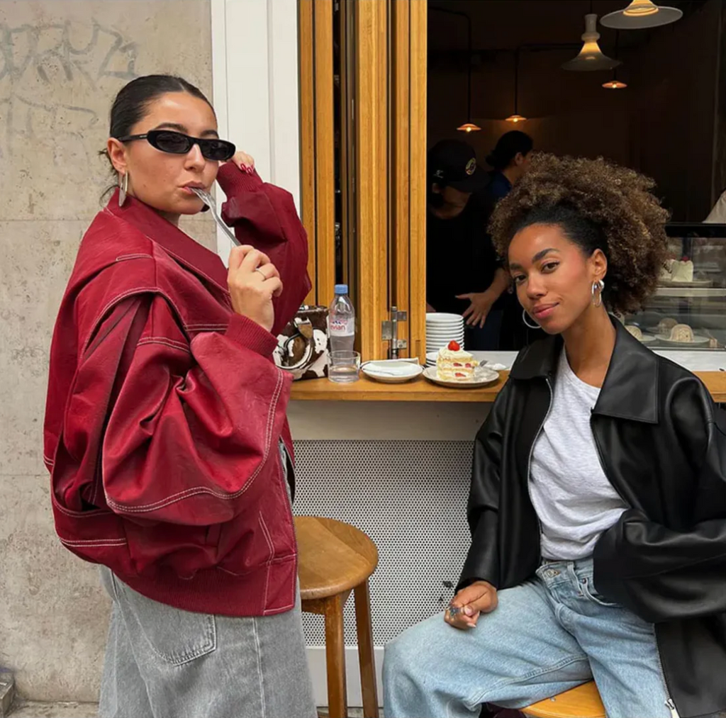SUENTA Damen Rote Oversize Jacke Leder Strahlender Stil Mode Statement