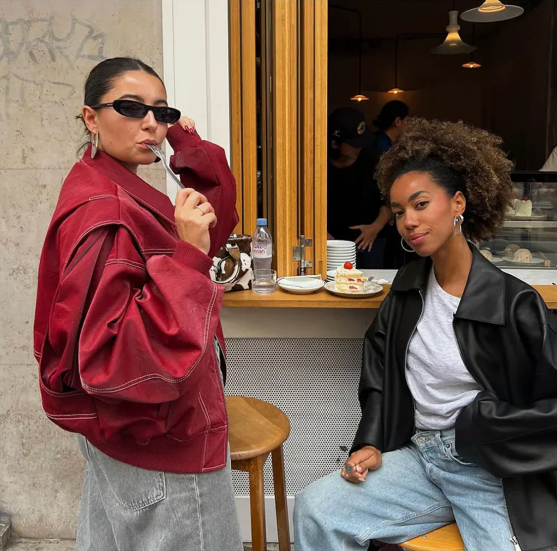 SUENTA Damen Rote Oversize Jacke Leder Strahlender Stil Mode Statement