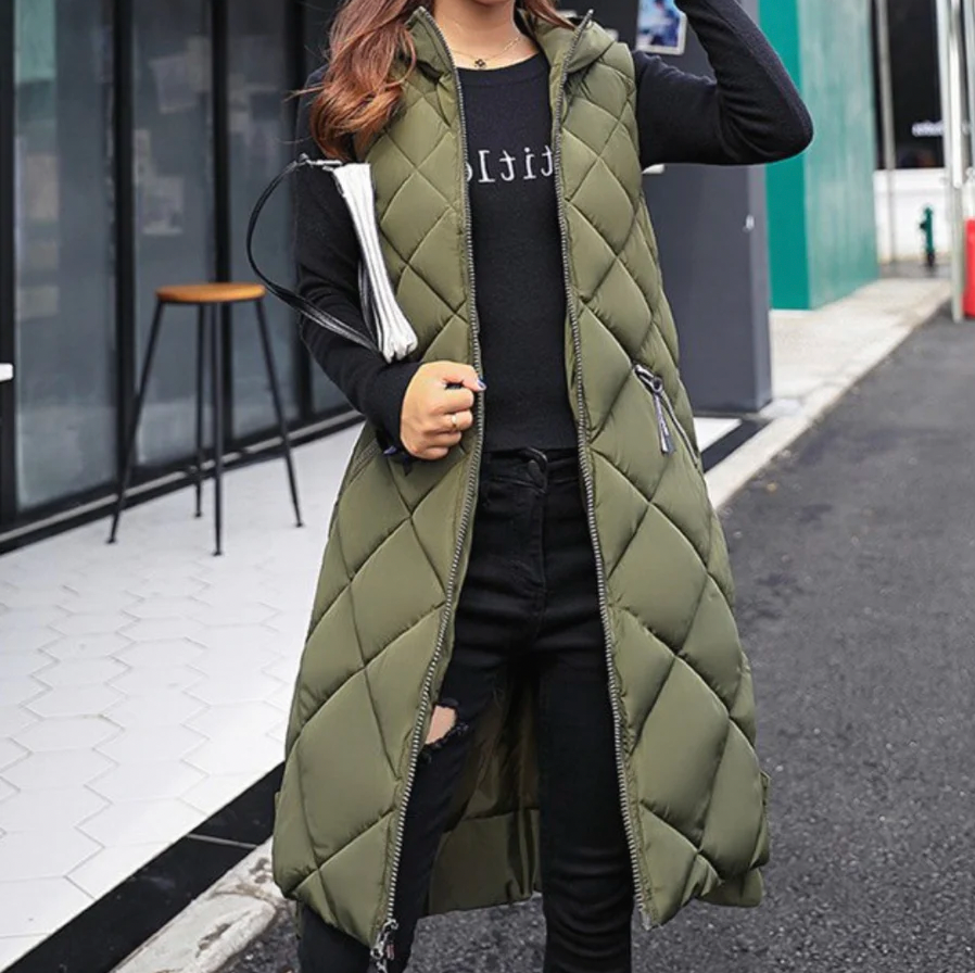 SUENTA Damen Lange Puffer-Stil Weste mit Kapuze Herbstsaison