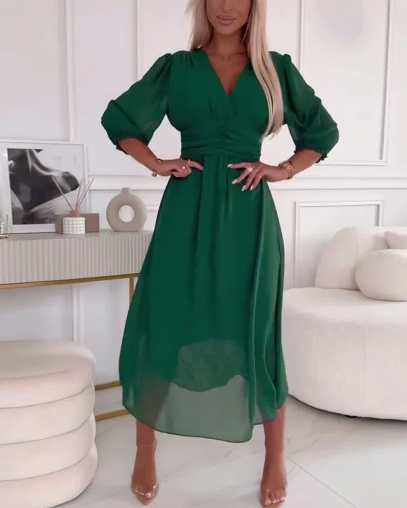 SUENTA Damen Sommerkleid – Elegante Puffärmel & Femininer Stil Grün