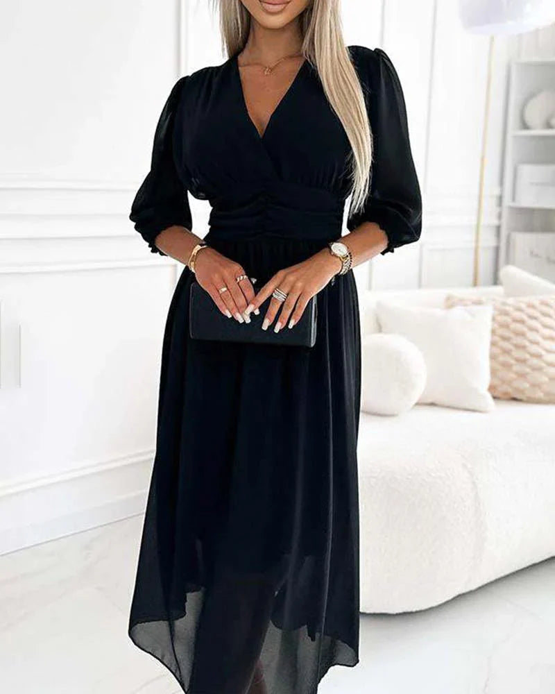 SUENTA Damen Sommerkleid – Elegante Puffärmel & Femininer Stil Schwarz