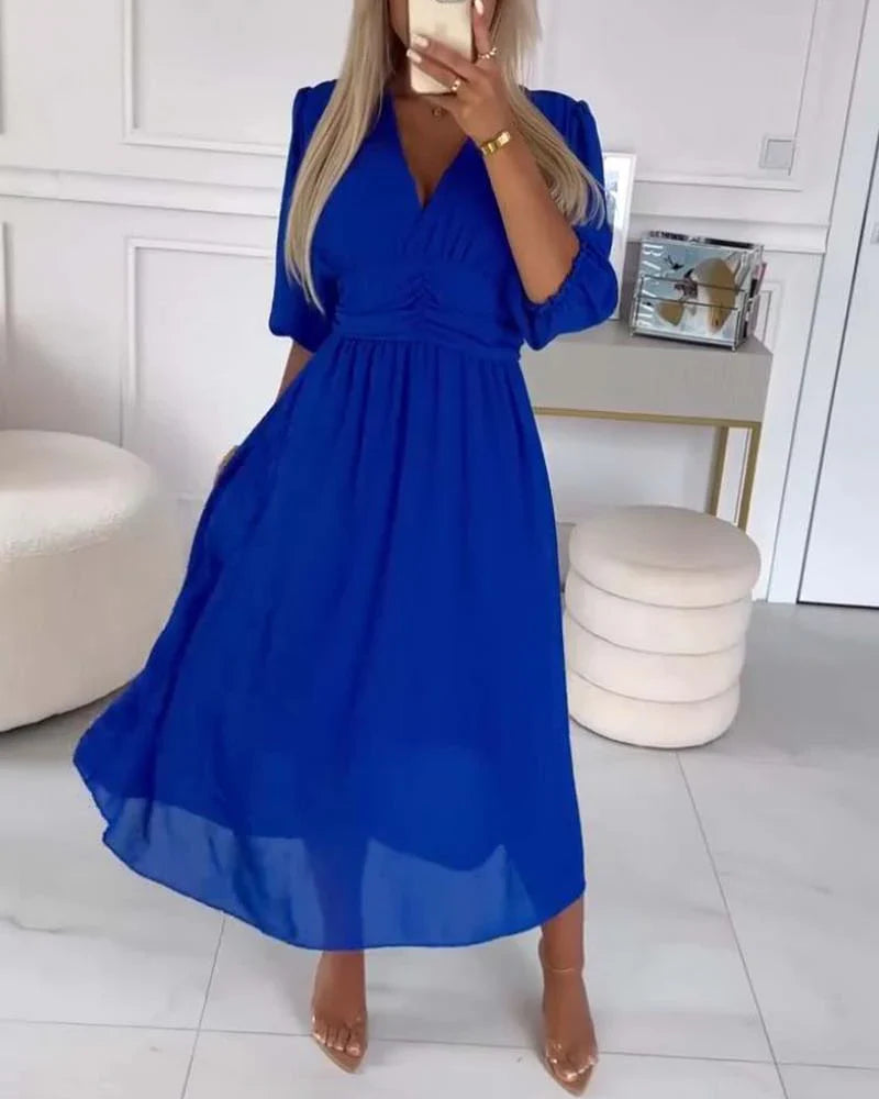 SUENTA Damen Sommerkleid – Elegante Puffärmel & Femininer Stil Blau