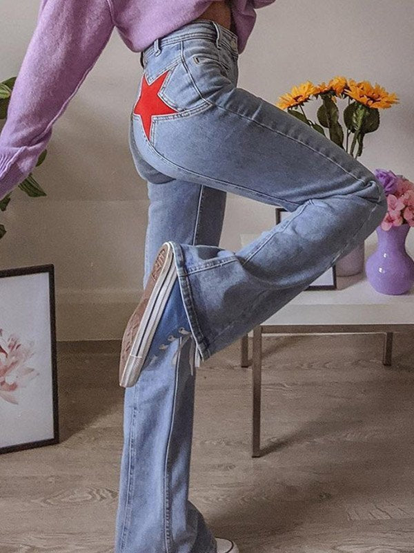 SUENTA Schlagjeans Mit Sternenaufnäher Hinten Lässig Streetwear Y2K