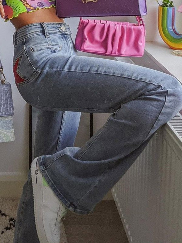 SUENTA Schlagjeans Mit Sternenaufnäher Hinten Lässig Streetwear Y2K