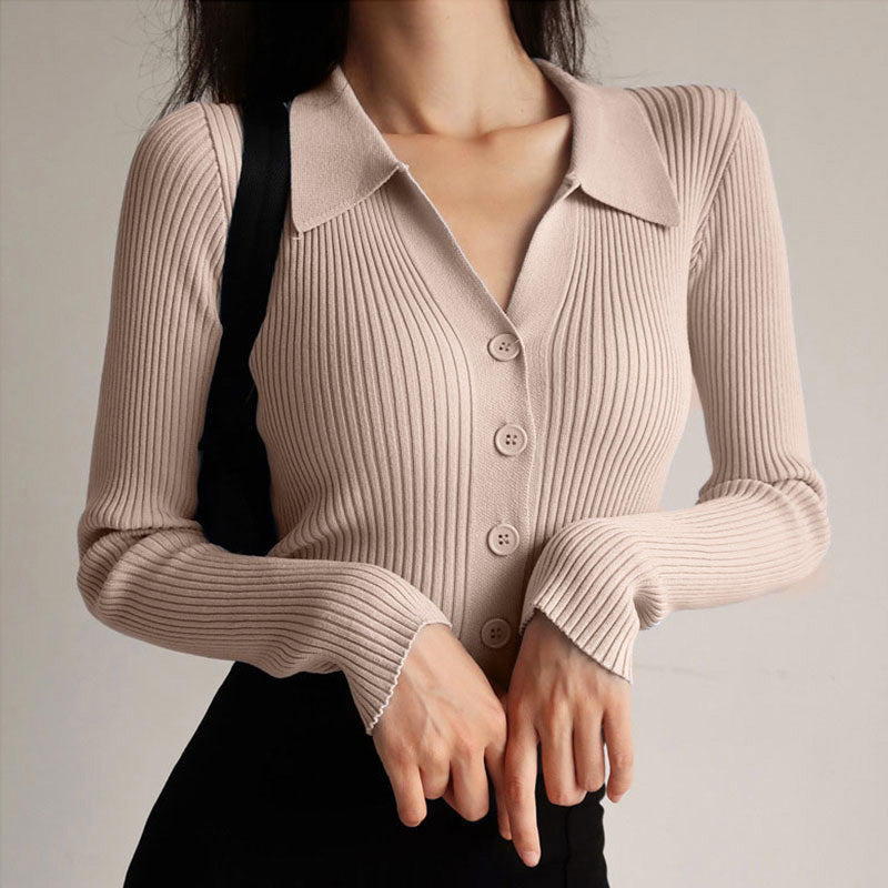 SUENTA Marquise Damen-Cardigan – Schmale Passform mit V-Ausschnitt & Revers Weiß