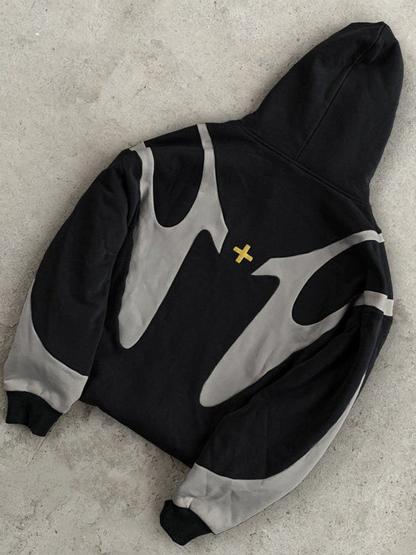 SUENTA Herren-Hoodie Schwarzer Y2K Mit Kontrastfarben Oversize-Schnitt Langarm Schwarz