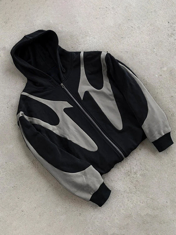 SUENTA Herren-Hoodie Schwarzer Y2K Mit Kontrastfarben Oversize-Schnitt Langarm