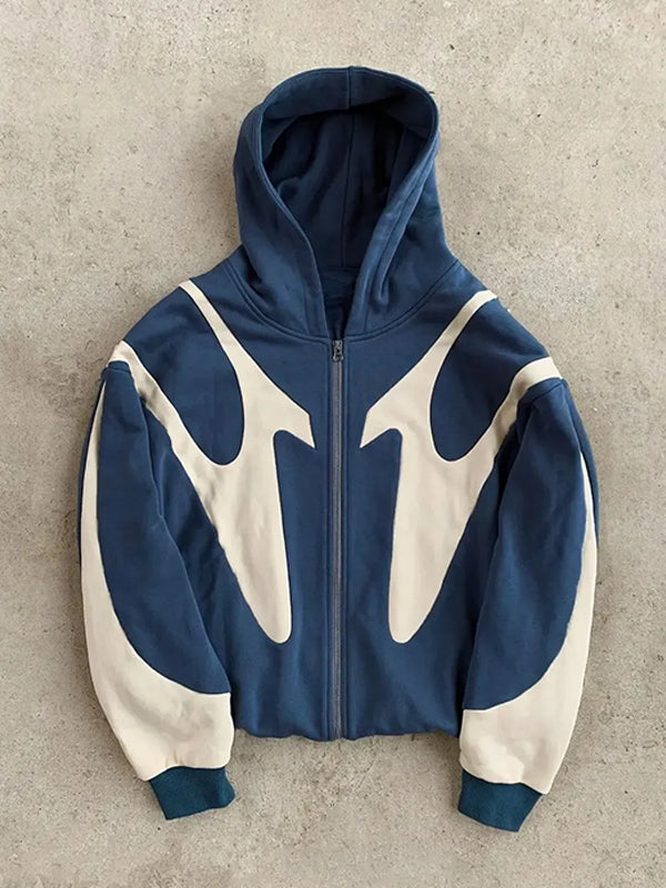 SUENTA Herren-Hoodie Schwarzer Y2K Mit Kontrastfarben Oversize-Schnitt Langarm Blau