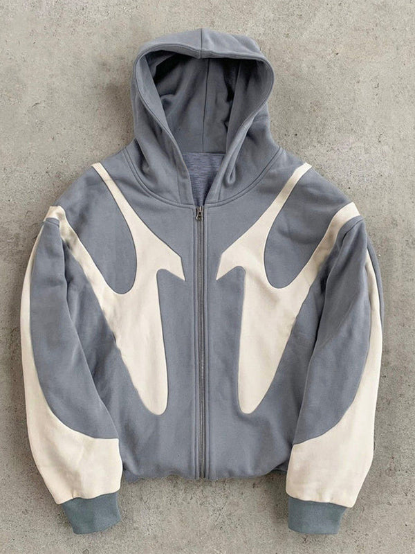 SUENTA Herren-Hoodie Schwarzer Y2K Mit Kontrastfarben Oversize-Schnitt Langarm Grau