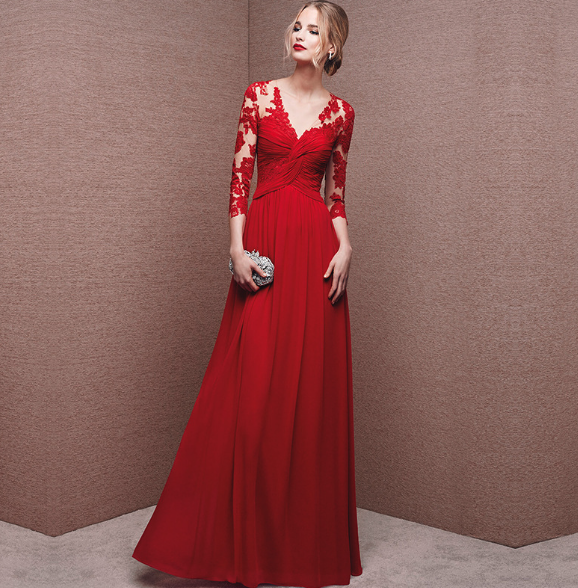 SUENTA Damen Elegantes Maxi Kleid – Perfektes Hochzeitsgast Abendkleid Rot