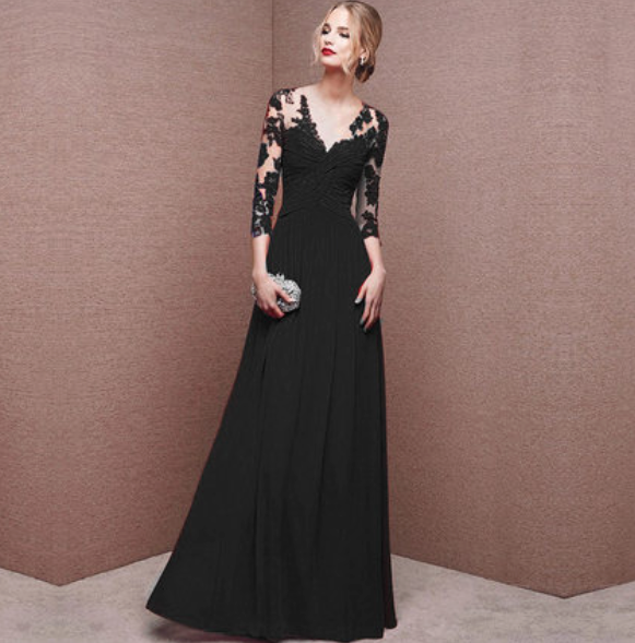 SUENTA Damen Elegantes Maxi Kleid – Perfektes Hochzeitsgast Abendkleid Schwarz