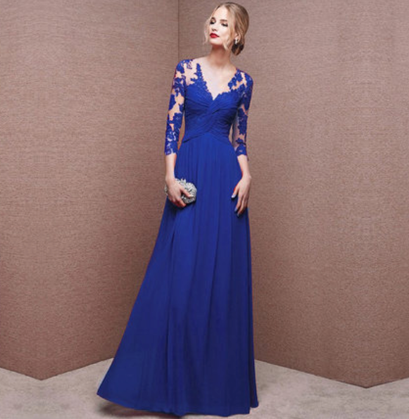 SUENTA Damen Elegantes Maxi Kleid – Perfektes Hochzeitsgast Abendkleid Blau