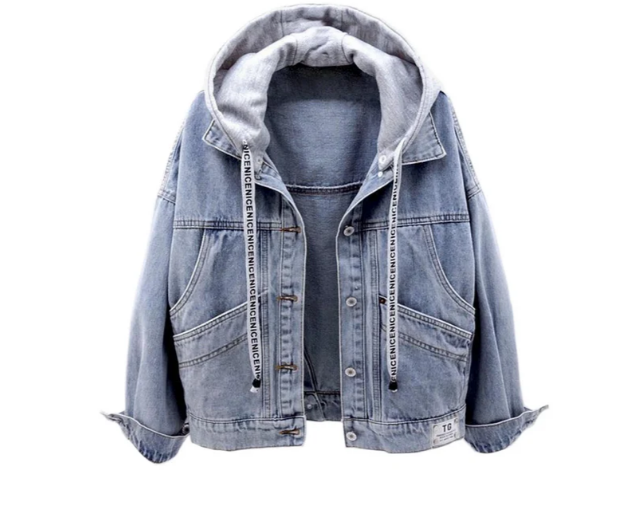 SUENTA Damen Jeansjacke – Lässige Bequeme Denimjacke mit Kapuze für den Alltagslook Blau