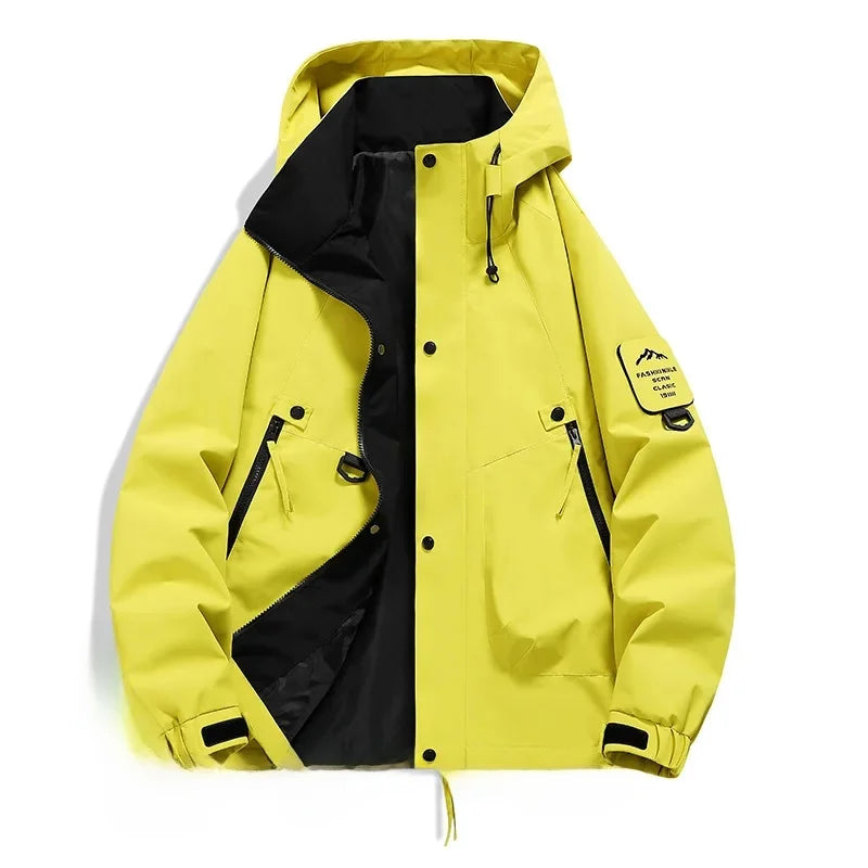 SUENTA Unisex Kapuze Skijacke Mit Langarm Lockere Schnitt Paare Fluoreszierendes Grün