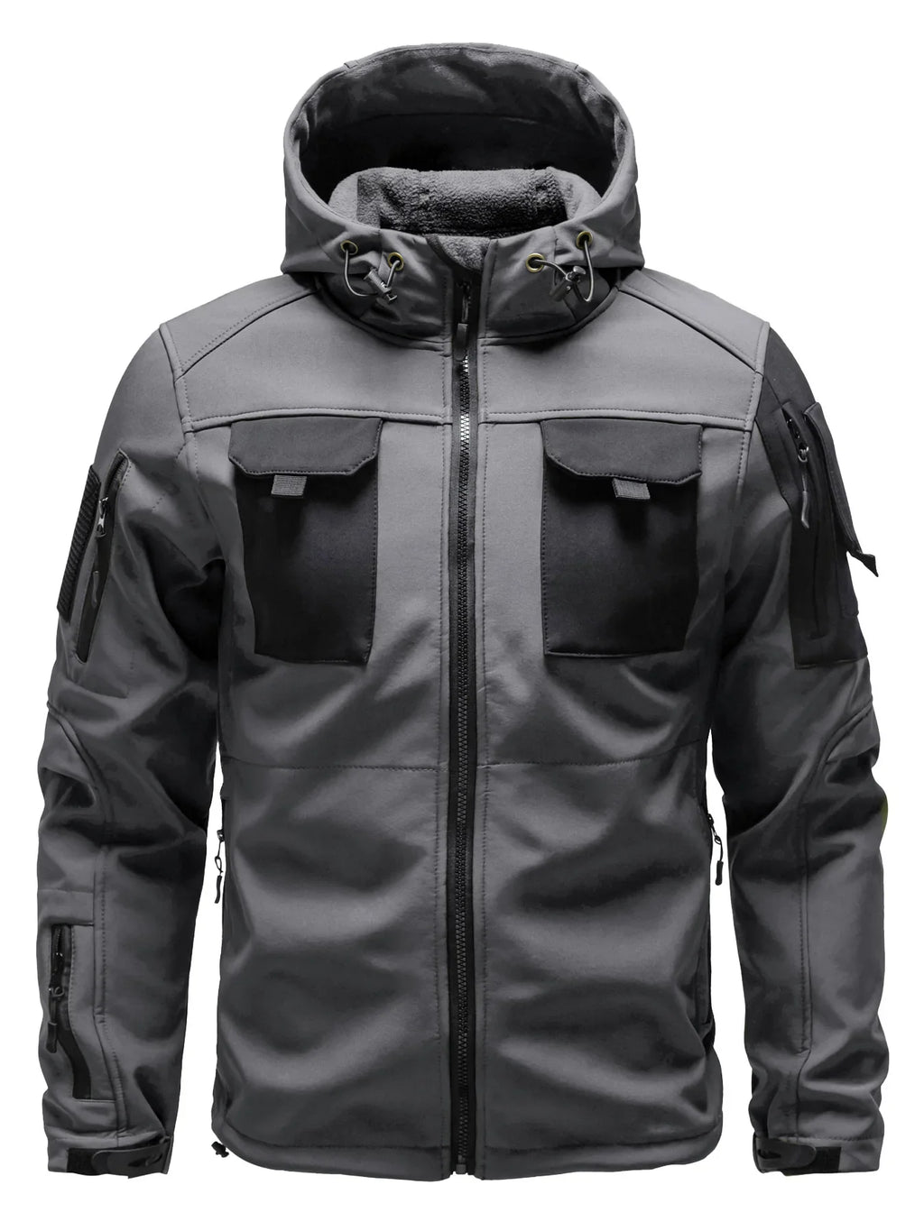 SUENTA Herren Mehreren Taschen Softshell Jacke Mit Kapuze Grau