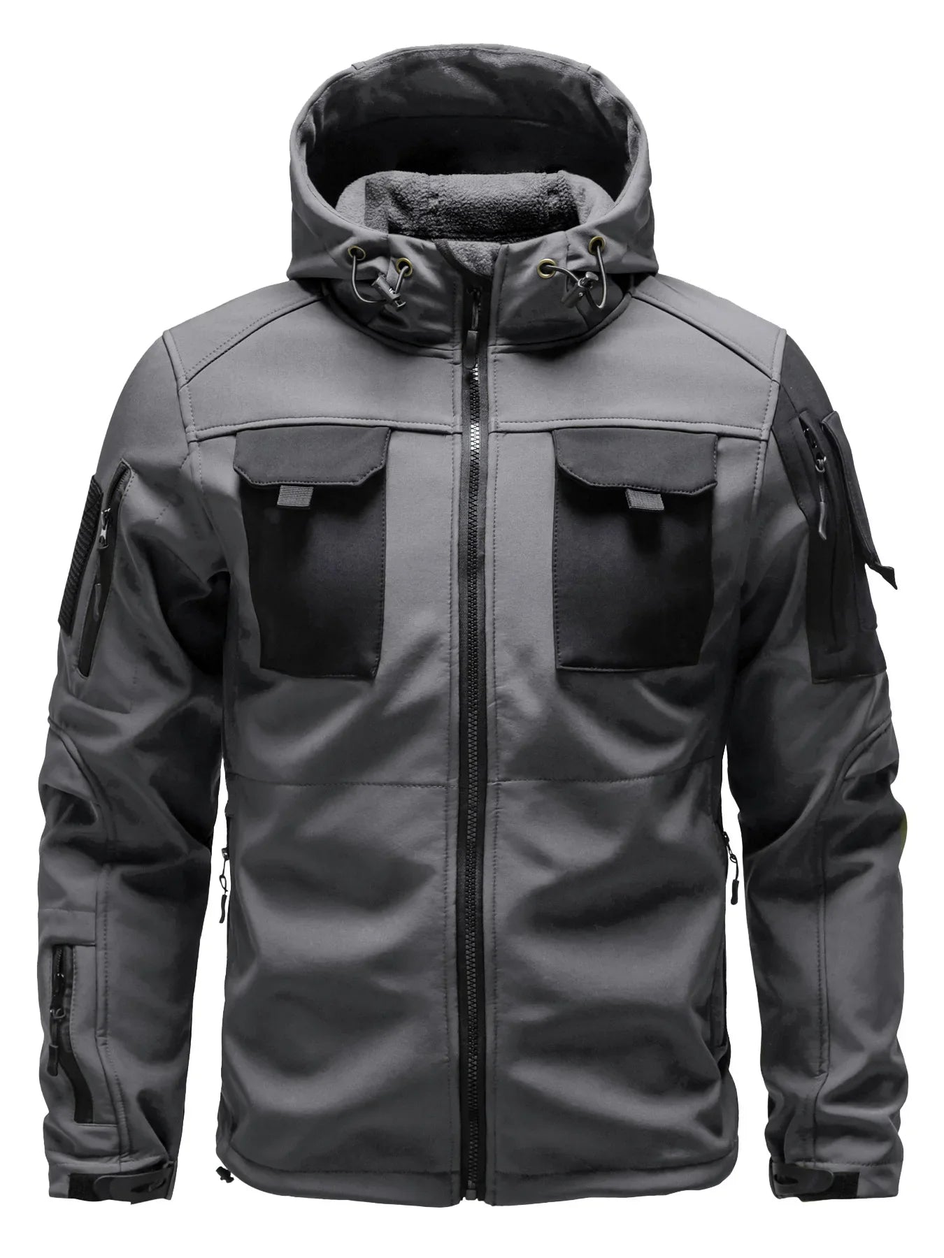 SUENTA Herren Mehreren Taschen Softshell Jacke Mit Kapuze Grau