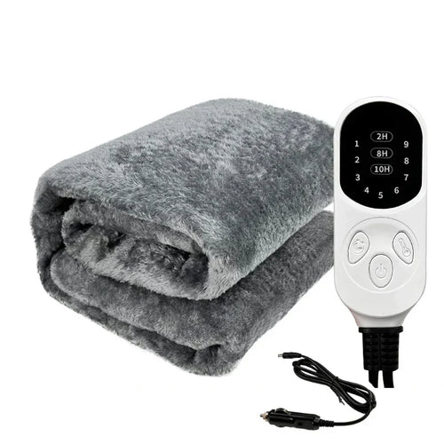 SUENTA 12V Beheizte Elektrische Decke Waschbar Timer-gesteuert Winterreisen - Heizdecke Grau