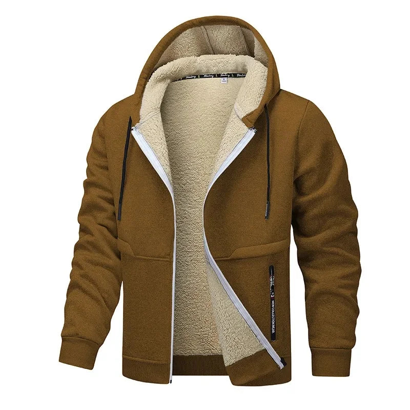 SUENTA Herren Fleece Jacke Winter Lockerer Stil Für Kühle Tage Braun