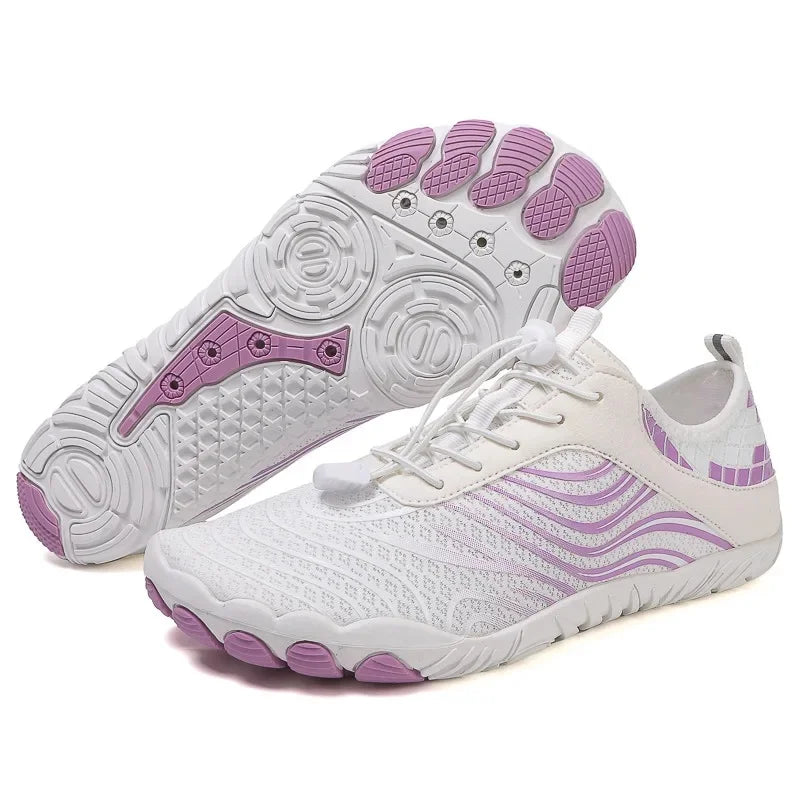 SUENTA Unisex Wasserdicht Barfußschuhe Bewegungsfreiheit Wander Weiß und Lila