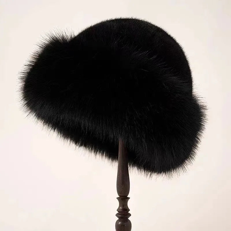 SUENTA Elegante Kunstfell Wintermütze Stilvollen Modisch Kunstfell Schwarz
