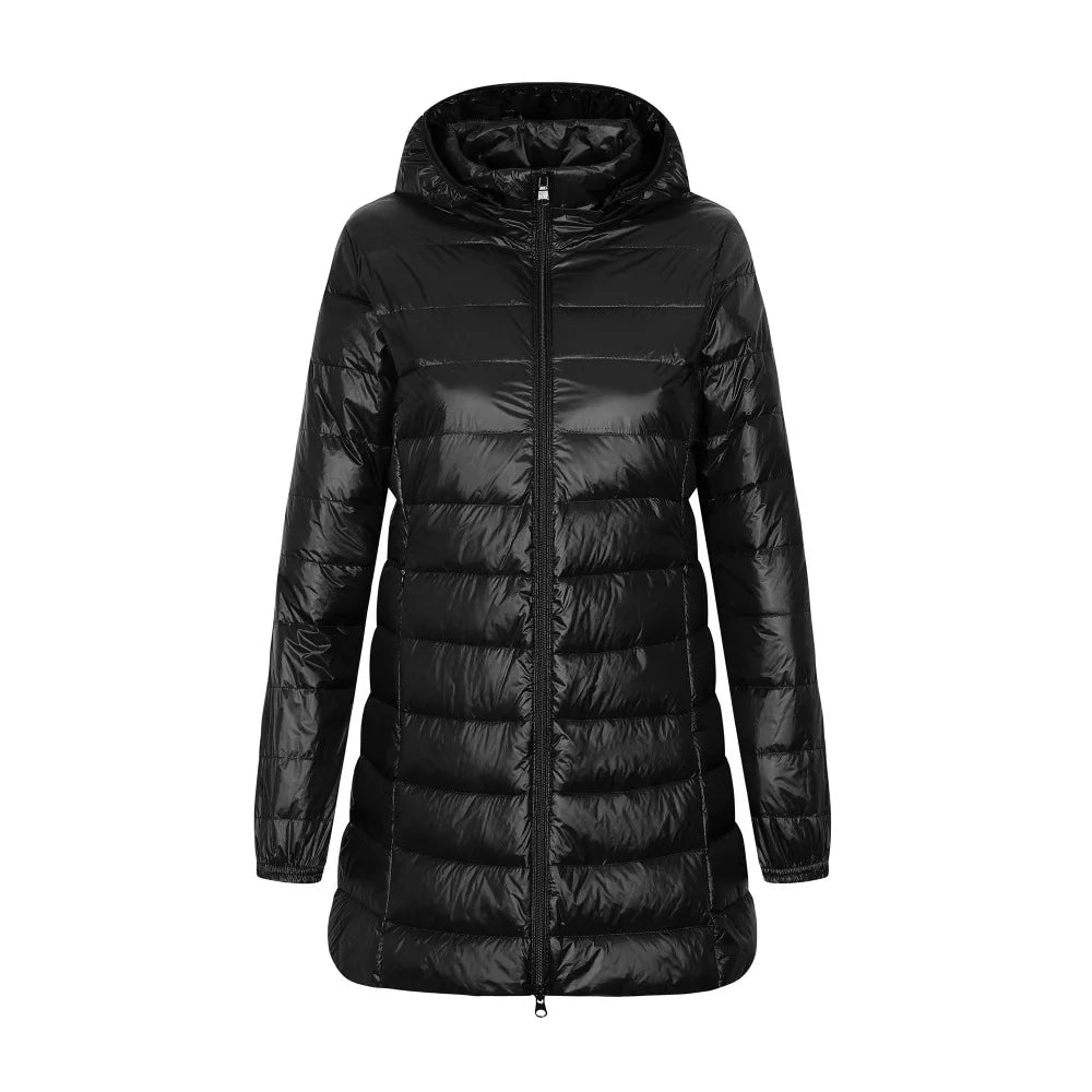 SUENTA Flames Damen Daunenjacke - Warm und Zeitlos mit Kapuze Schwarz