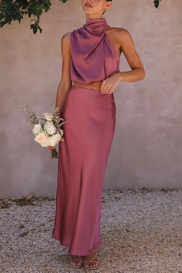 SUENTA Damen Zweiteiler Set – Elegantes Modisches Outfit für Besondere Anlässe Rosa