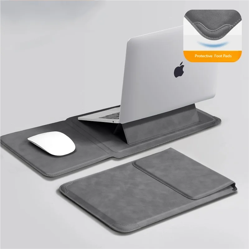 SUENTA Laptop Sleeve Case with Ergonomic Foldable Stand for MacBook Air Pro 13 13.6 M4, HP, Dell, Huawei - Waterproof Slim Notebook Cover 13 14 15 15.6 16 Inch Deep grey