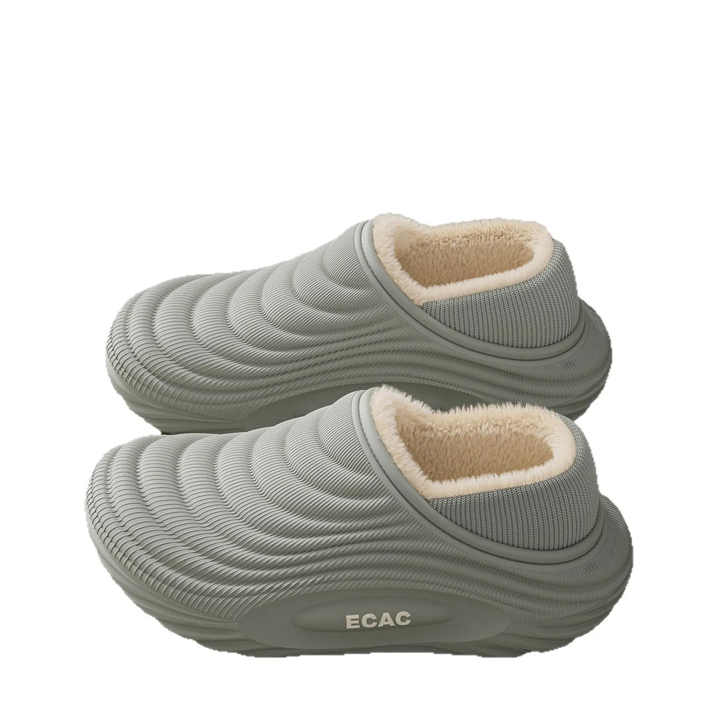 SUENTA Waterproof Cotton Slippers for Couples - Warm Winter House Shoes with Thick Fleece Lining & Non-Slip Waterproof Sole for Men & Women