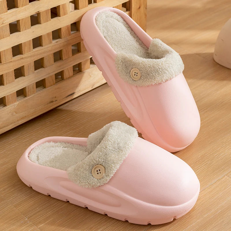 SUENTA Waterproof Winter Plush Slippers for Women & Men - Warm Thermal House Shoes with Detachable Fleece Lining & Anti-Slip Rubber Sole