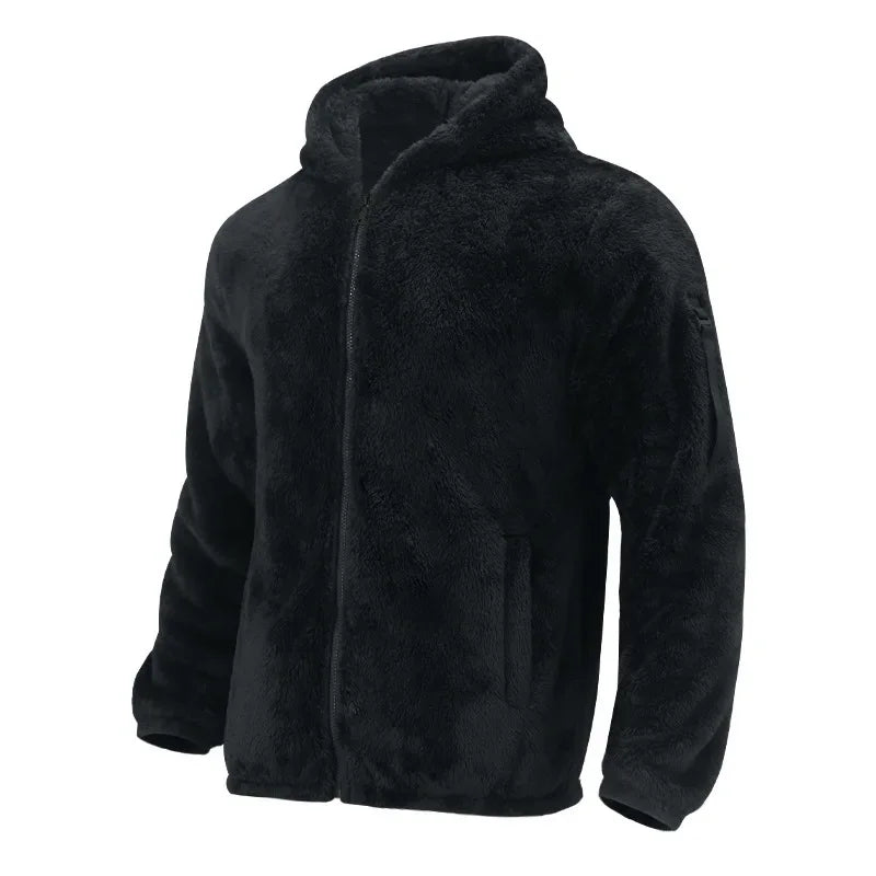 SUENTA Herren Kapuze Fleece Jacke Reißverschluss Taschen Winter Schwarz