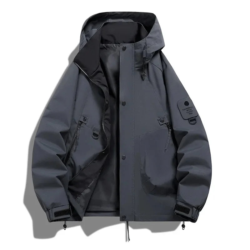 SUENTA Unisex Kapuze Skijacke Mit Langarm Lockere Schnitt Paare Grau