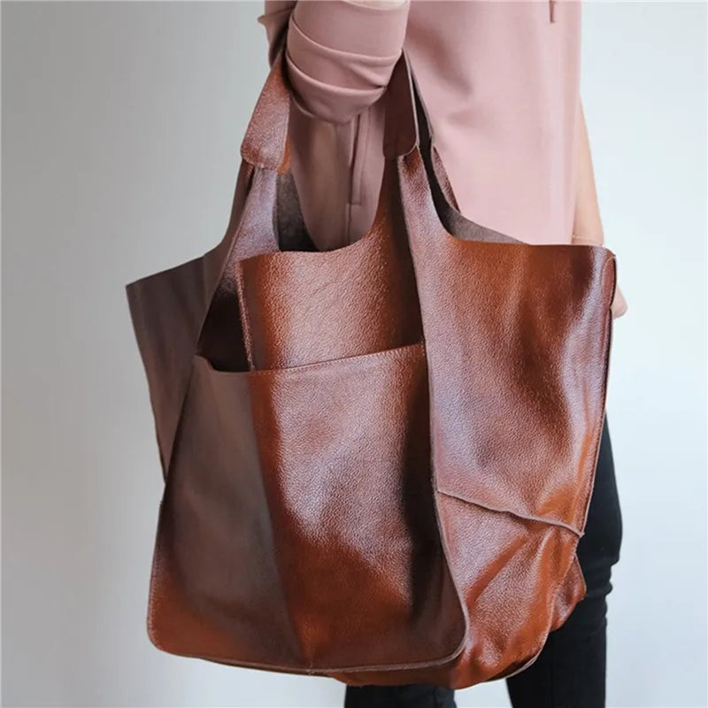 SUENTA Damen Must-Have-Tasche Oversized Tragetasche Alltag Braun