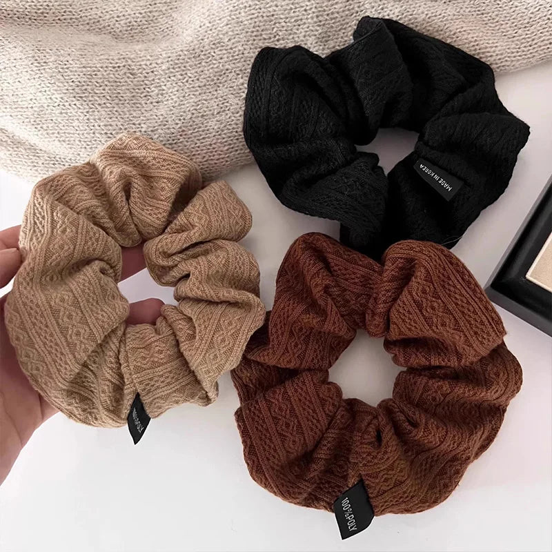 SUENTA Vintage Knit Pattern Hair Scrunchie for Women & Girls - Oversized Knitted Elastic Hair Tie & Sweet Retro Ponytail Holder Fashion Hair Accessory