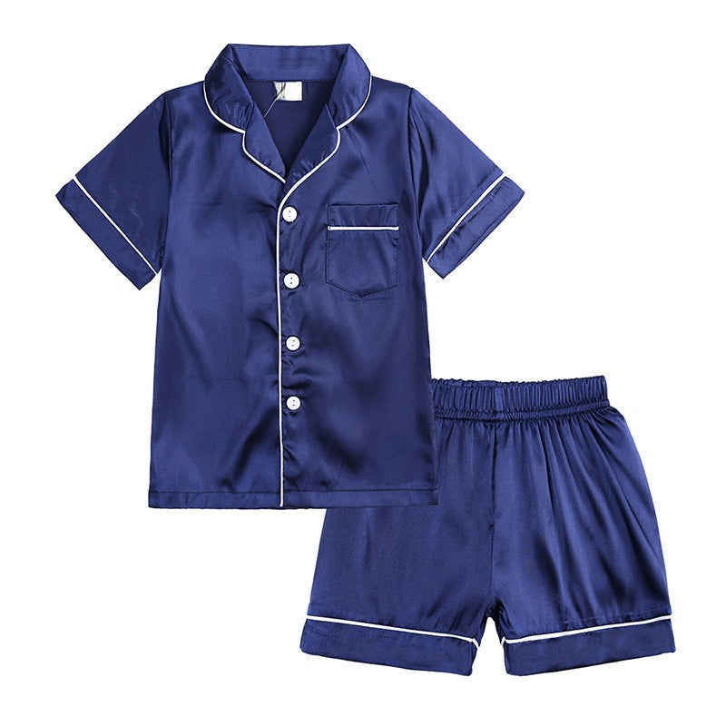 SUENTA Seiden-Pyjama-Set Luxuriöses Komfort weiche Berührung Haut Blau Kurz
