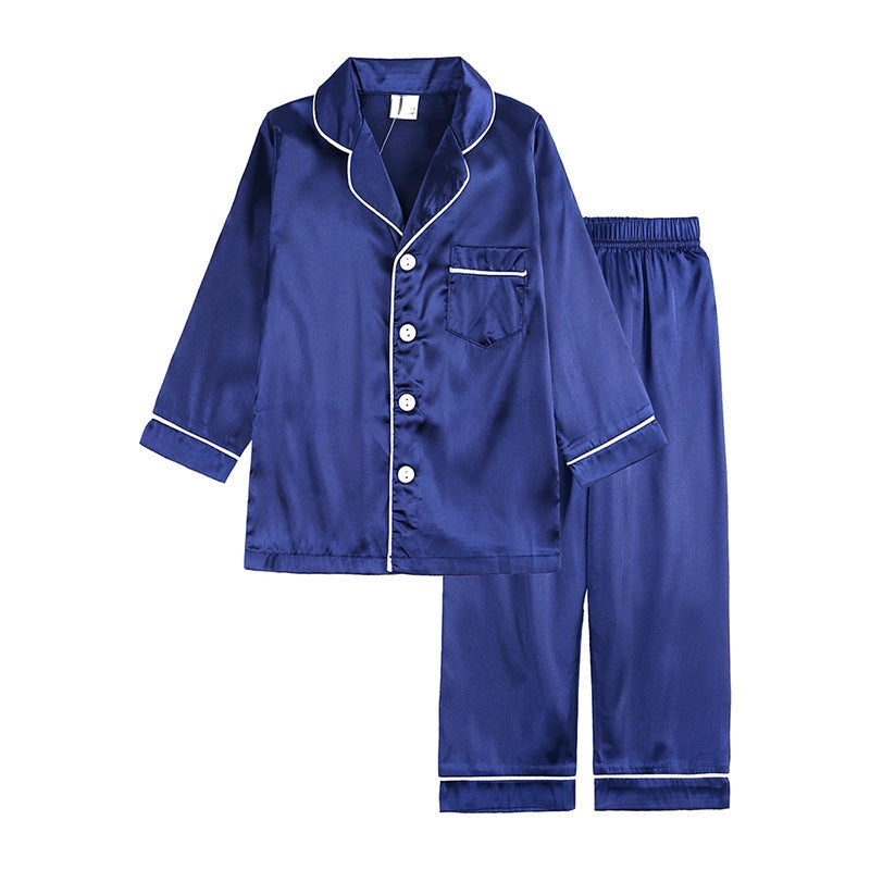 SUENTA Seiden-Pyjama-Set Luxuriöses Komfort weiche Berührung Haut Blau Lang