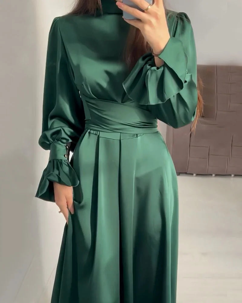 SUENTA Flora | Damen Abendkleid – Langes Maxikleid & Exklusiver Satin-Glanz