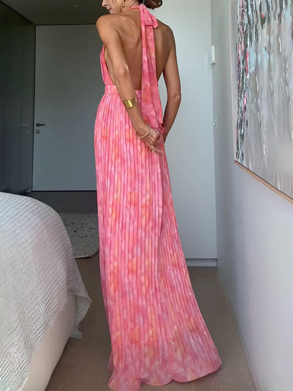 SUENTA Damen Abendkleid Elegantes Schickes Langes Rückenfreies Kleid Besondere Anlässe