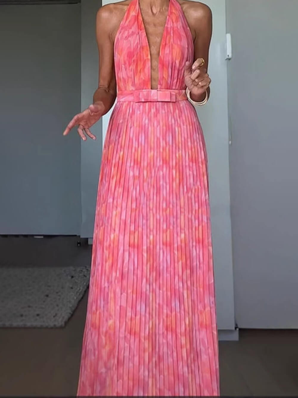 SUENTA Damen Abendkleid Elegantes Schickes Langes Rückenfreies Kleid Besondere Anlässe
