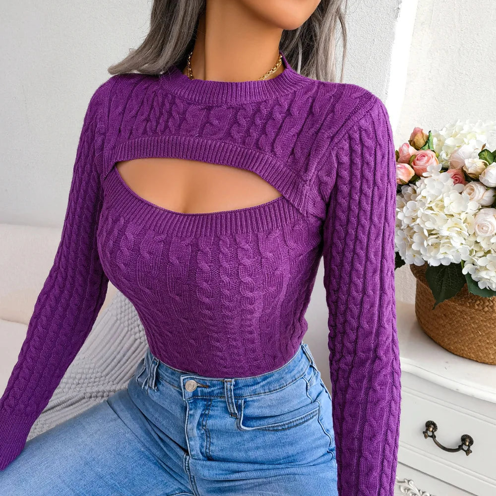 SUENTA Elora Damen-Strickpullover – Raffiniertes Twist-Detail & Lange Ärmel Lila