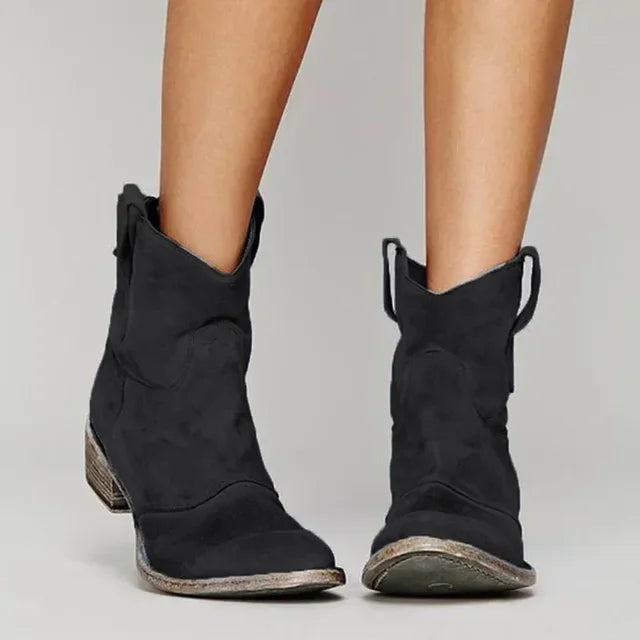 SUENTA Beverly Damen Cowboy-Stiefelette - Im Vintage-Stil Schwarz