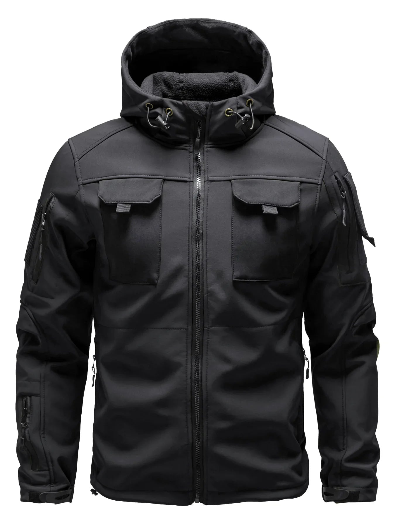 SUENTA Herren Mehreren Taschen Softshell Jacke Mit Kapuze Schwarz