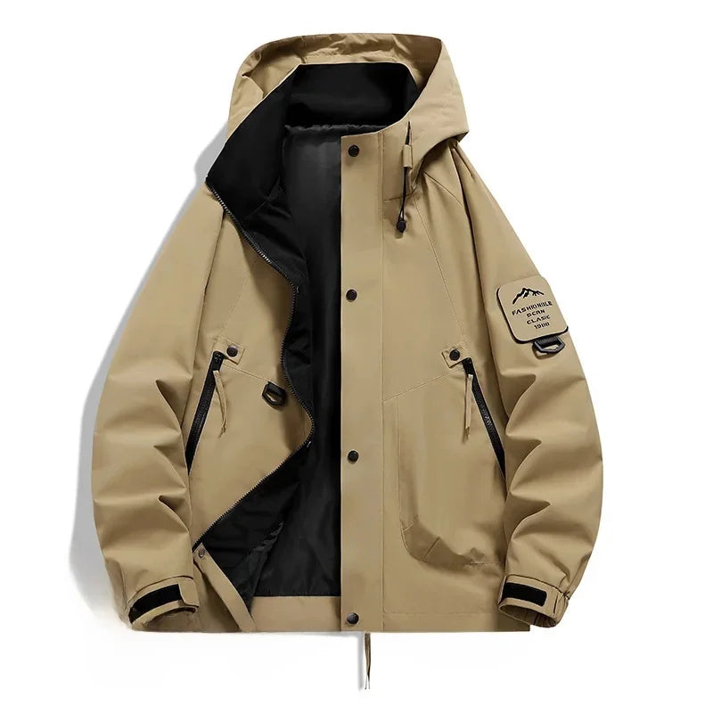 SUENTA Unisex Kapuze Skijacke Mit Langarm Lockere Schnitt Paare Braun