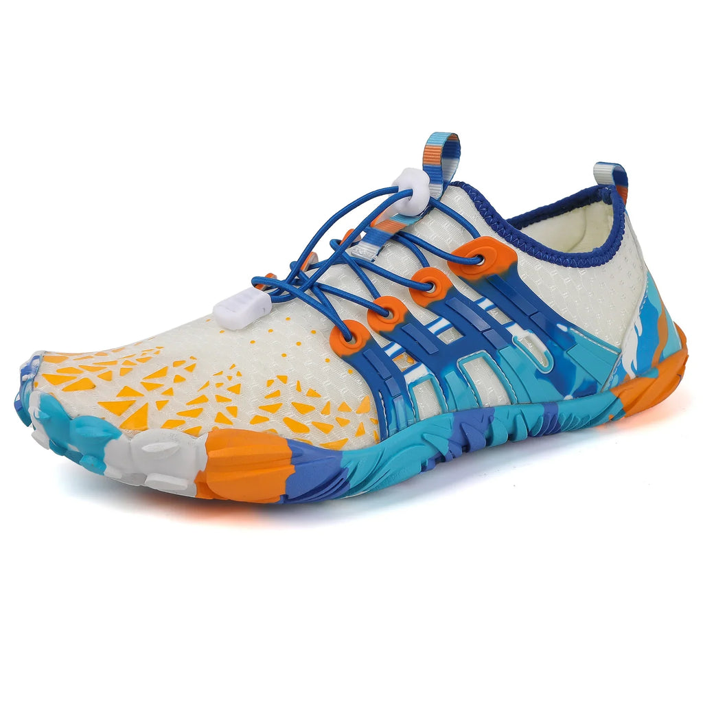 SUENTA Herren Damen Barfußschuhe Wasserdichte Farbenfrohe Design Weiß Blau