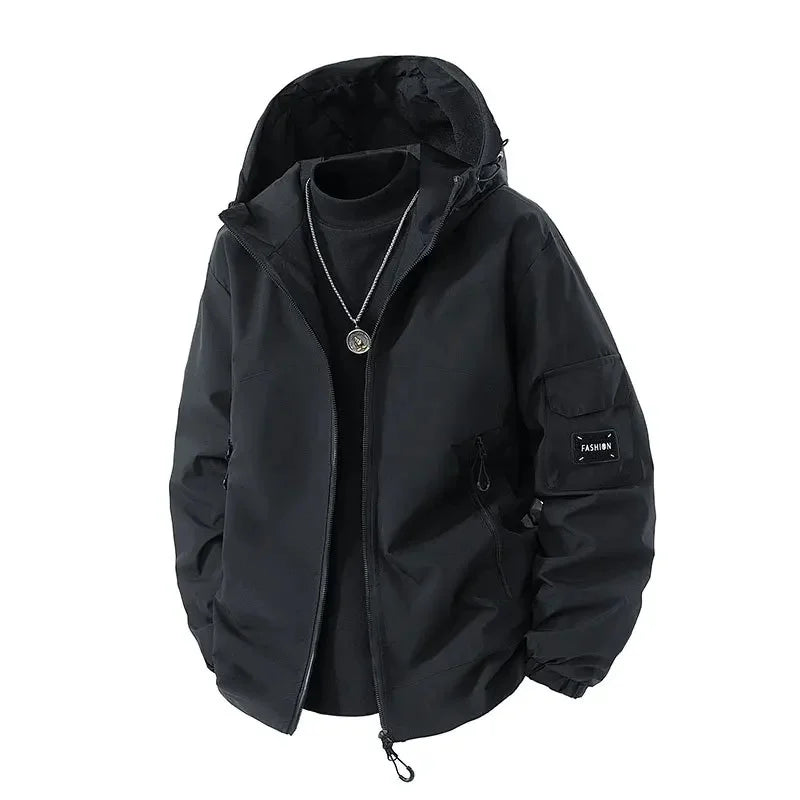 SUENTA Herren Winter Skijacke Mit Kapuze Übergröß Lockere Passform Schwarz