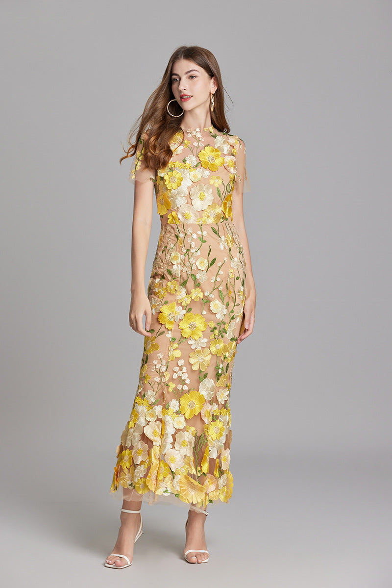 SUENTA Damen Maxi Kleid – Elegantes Ärmelloses Besticktes Kleid