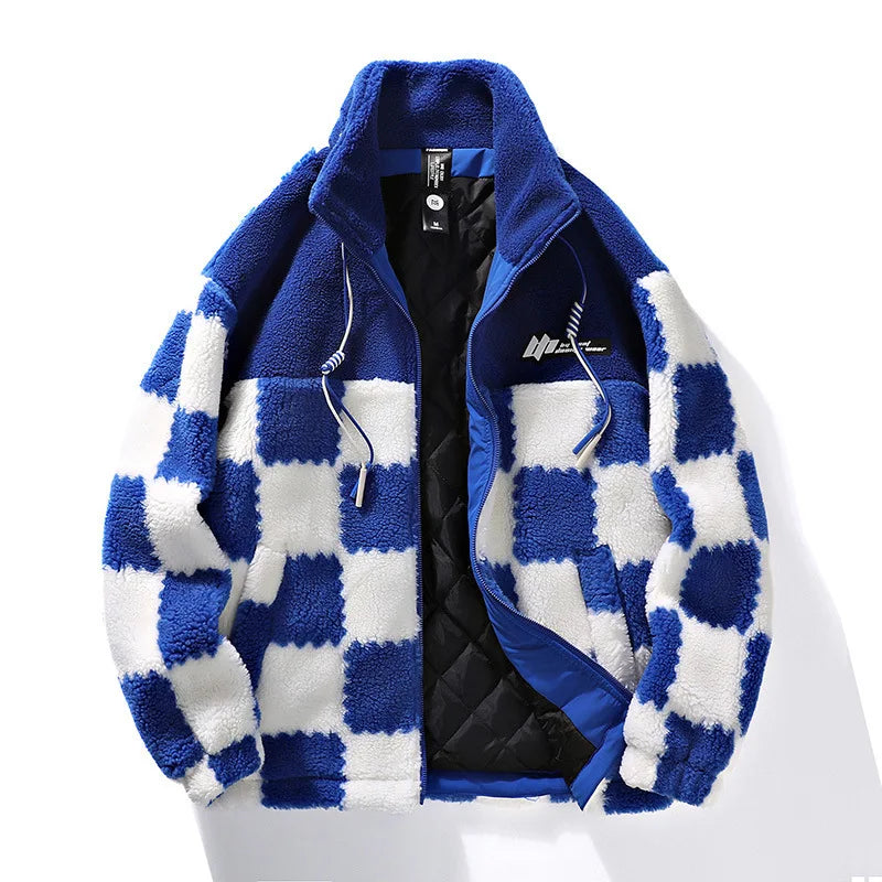 SUENTA Herren Schachbrettmuster Jacke Winter Markanter Look Blau