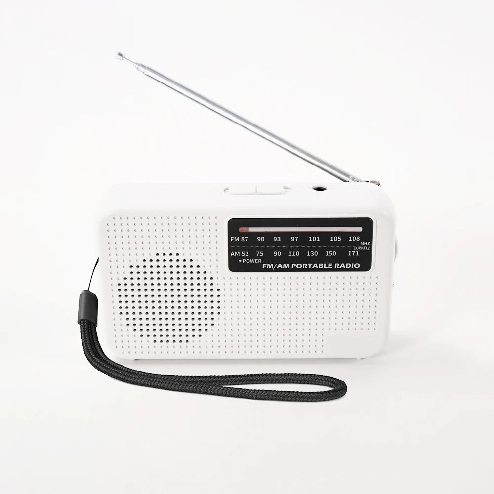 SUENTA Portable AM/FM Emergency Radio Battery Powered with Telescopic Antenna & Headphone Jack - Compact Transistor Pocket Radio for Camping, Survival & Home White