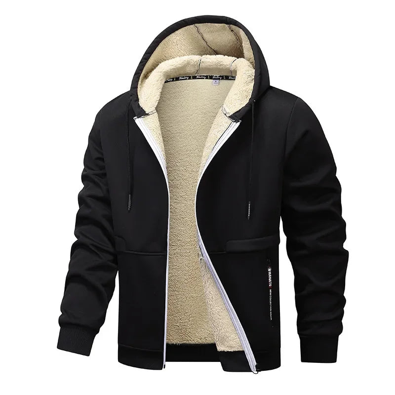 SUENTA Herren Fleece Jacke Winter Lockerer Stil Für Kühle Tage Schwarz